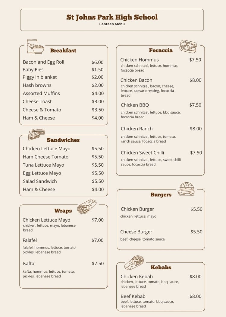 Canteen menu