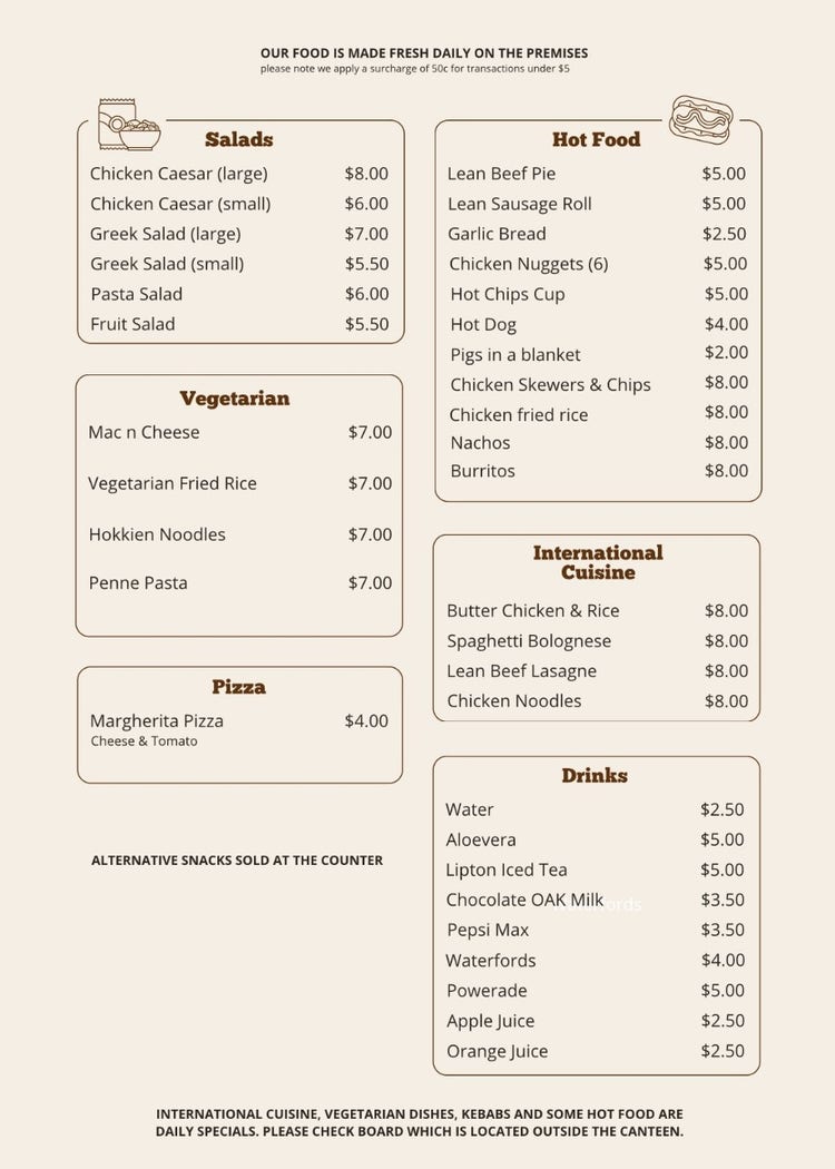 Canteen menu